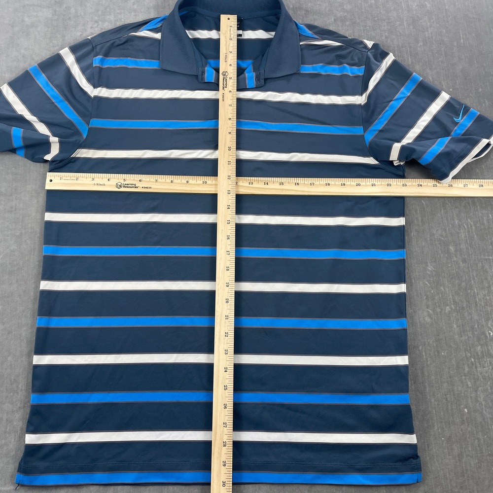 Nike Men Large Blue Striped Polo Shirt Dri-Fit Golf Performance Short Sleeve - Picture 4 of 7